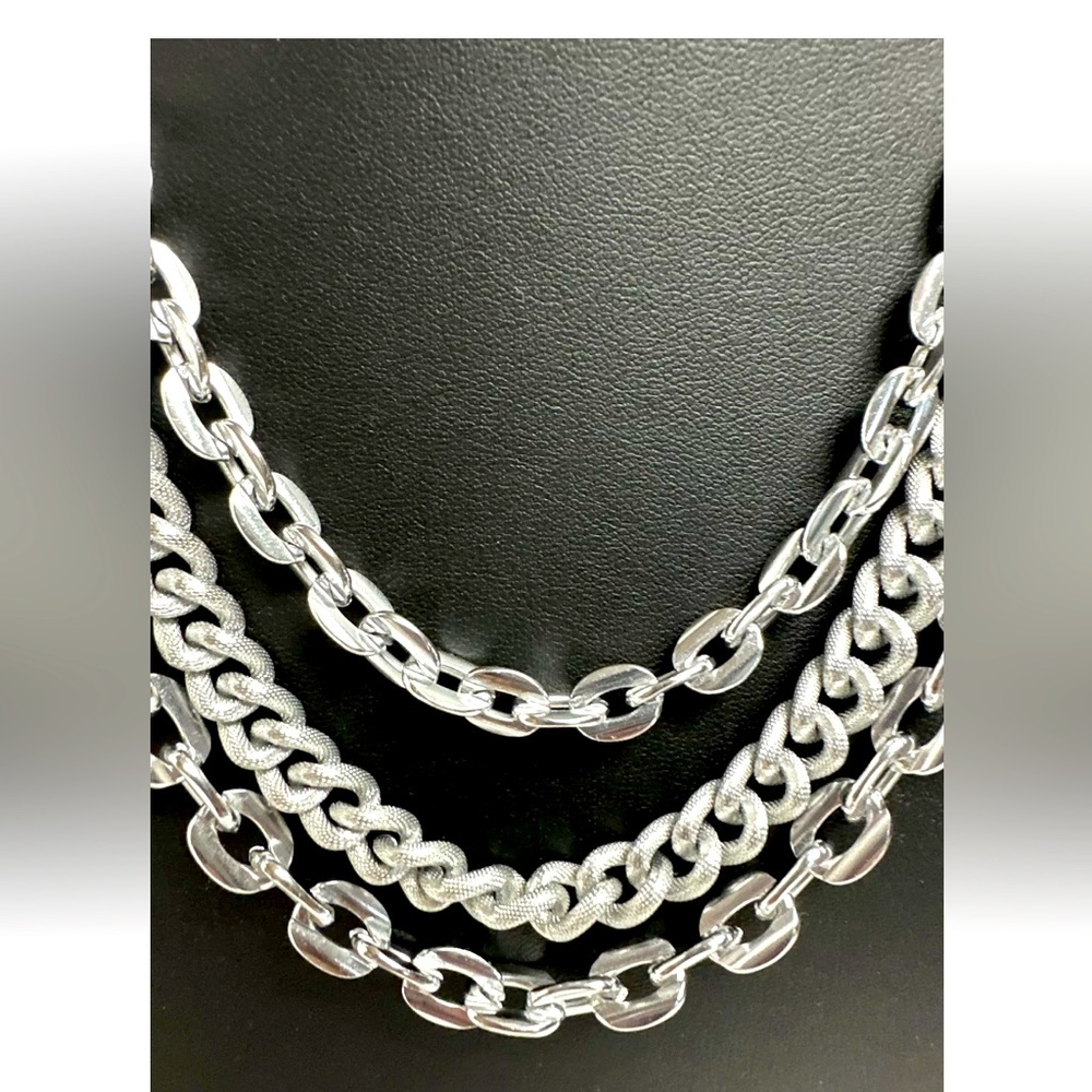 Vintage Germany 3-Strand Fashion Cable Chain Necklace 14"
16"-18" - Silver Tone